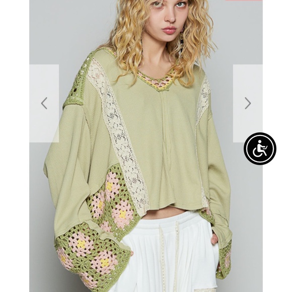 POL Green and Pink V-Neck Sweater - Picture 5 of 6